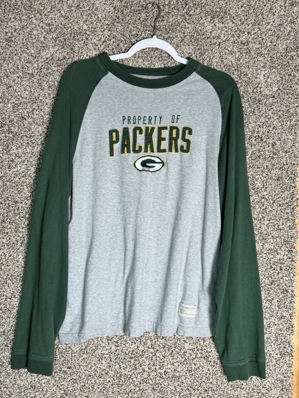 Reebok NFL Gridiron Classic Green Bay Packers Y2K Long Sleeve Raglan Shirt L